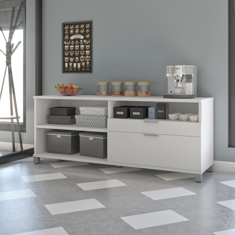Bestar Pro-Linea 72W Credenza with 2 Drawers , White. Picture 6