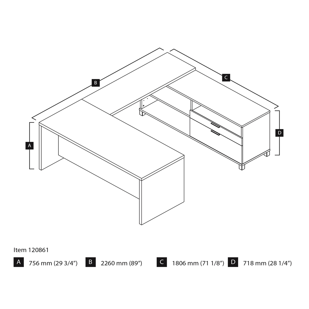 72W U-Shaped Executive Desk. Picture 3
