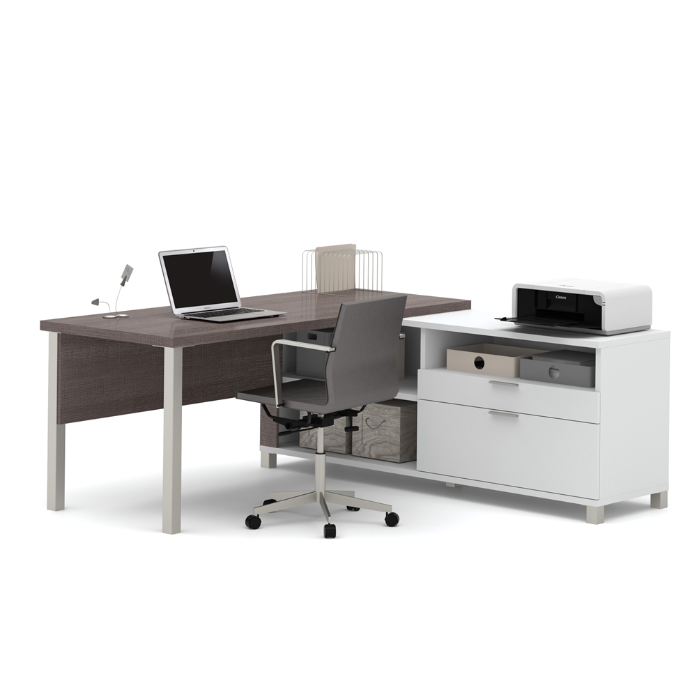 72W L-Shaped Desk with Metal Legs. Picture 1