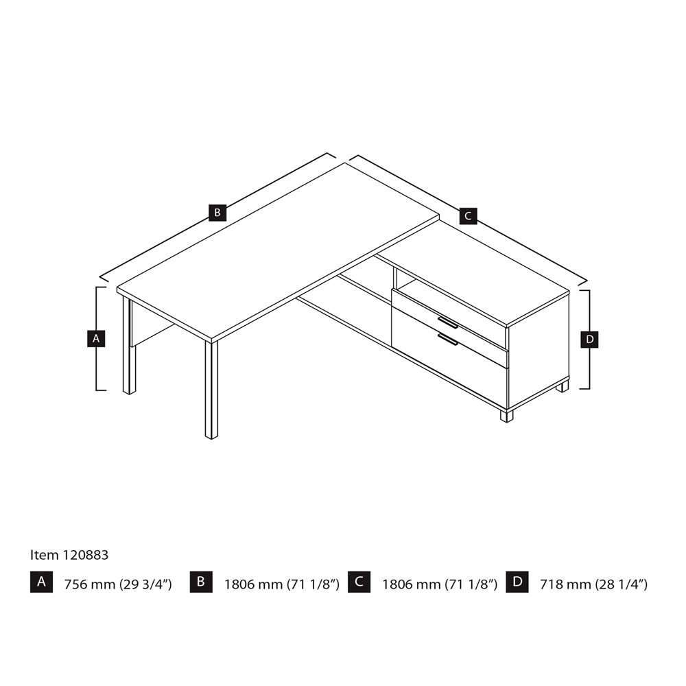 72W L-Shaped Desk with Metal Legs. Picture 3