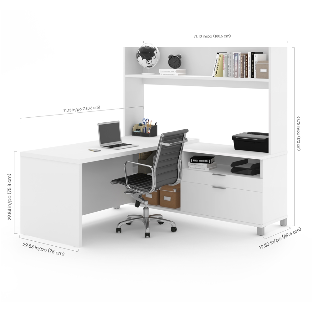 72W L-Shaped Desk with Single Shelf Hutch. Picture 3