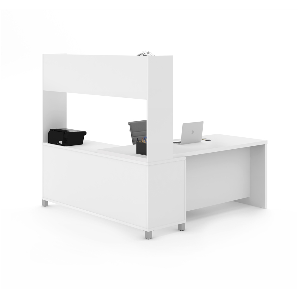 72W L-Shaped Desk with Single Shelf Hutch. Picture 4