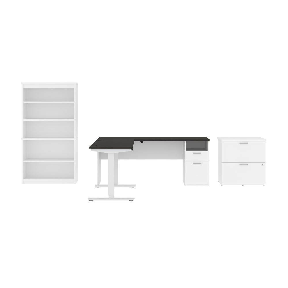 72W L-Shaped Standing Desk with Bookcase and File Cabinet. Picture 2