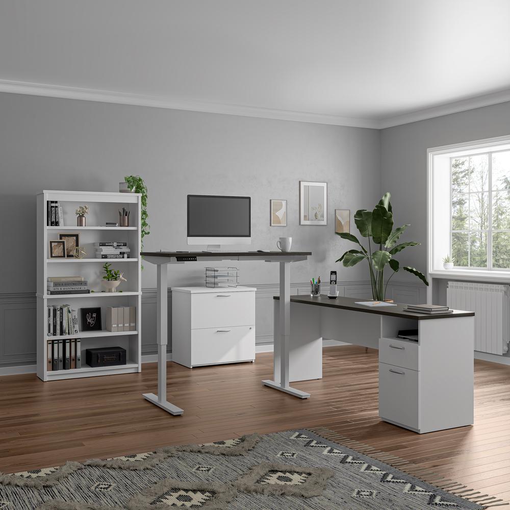 72W L-Shaped Standing Desk with Bookcase and File Cabinet. Picture 10