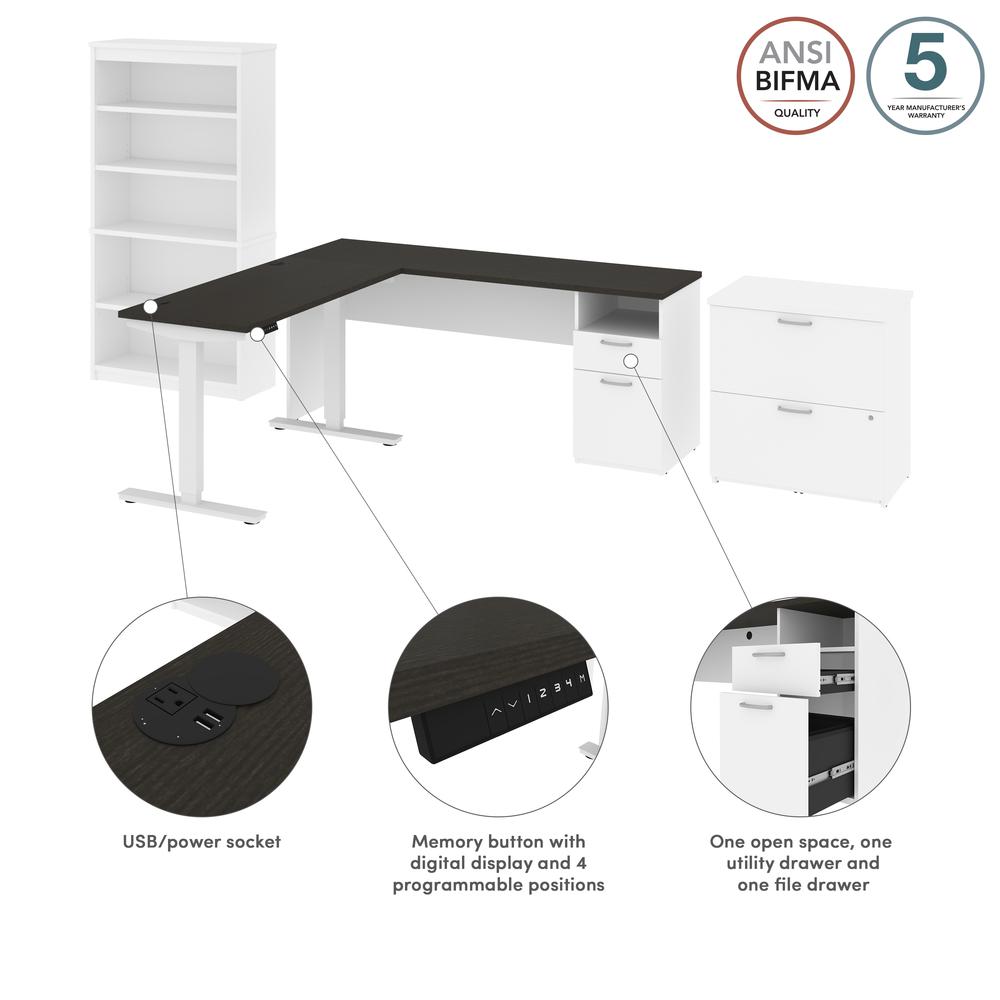 72W L-Shaped Standing Desk with Bookcase and File Cabinet. Picture 12