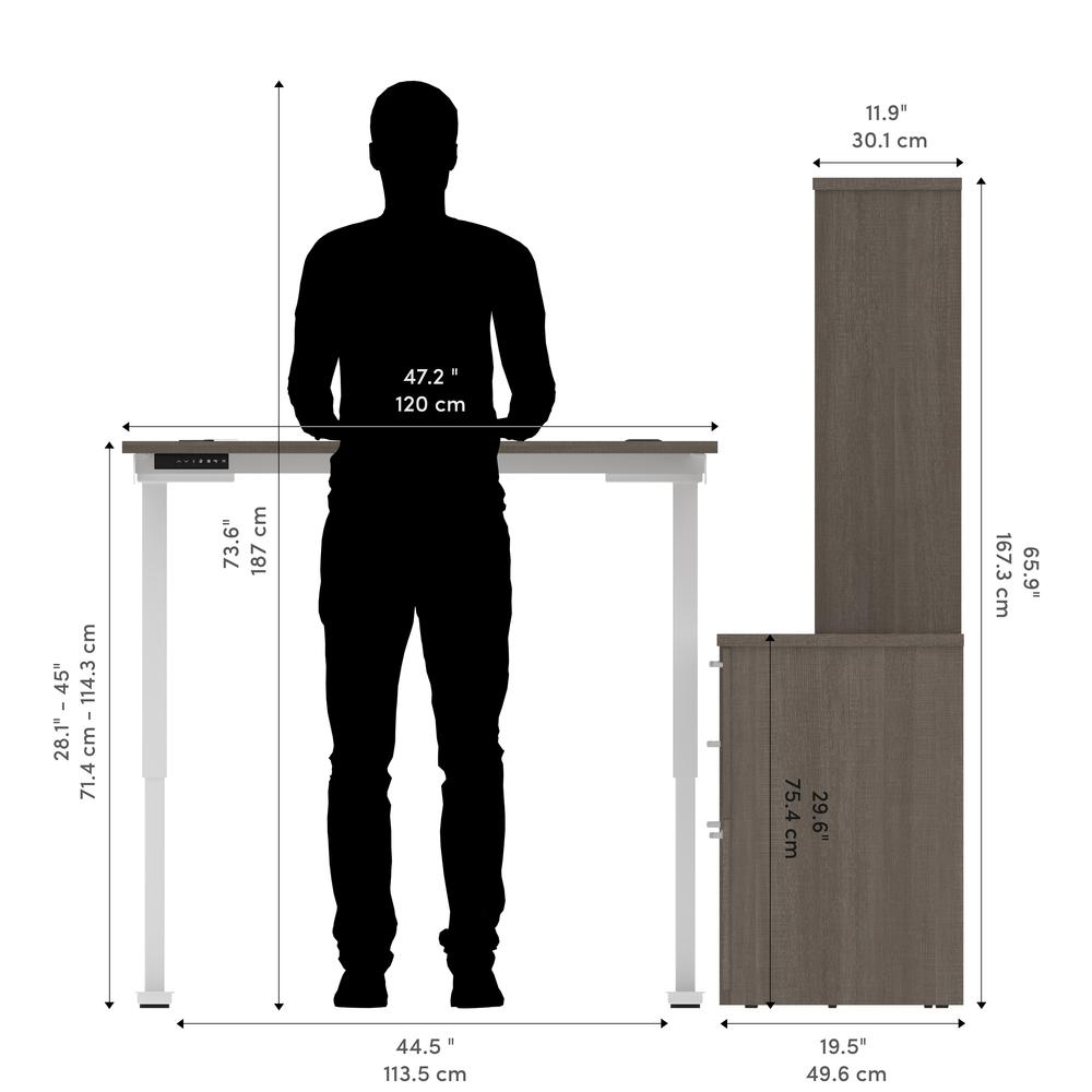 72W L-Shaped Standing Desk with Bookcase and File Cabinet. Picture 8