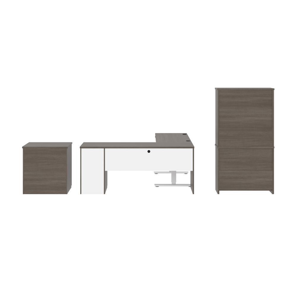 72W L-Shaped Standing Desk with Bookcase and File Cabinet. Picture 3