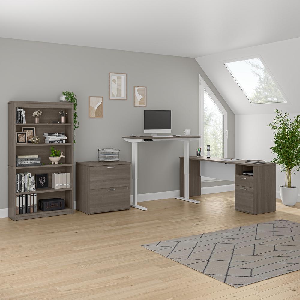 72W L-Shaped Standing Desk with Bookcase and File Cabinet. Picture 7