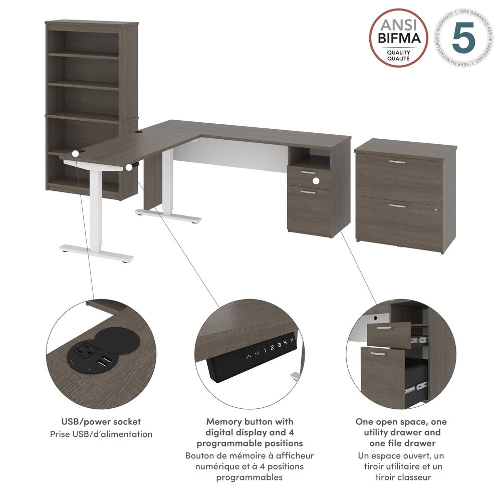 72W L-Shaped Standing Desk with Bookcase and File Cabinet. Picture 12