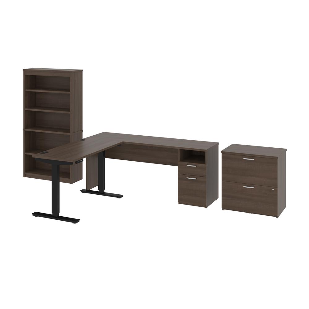 72W L-Shaped Standing Desk with Bookcase and File Cabinet. Picture 1