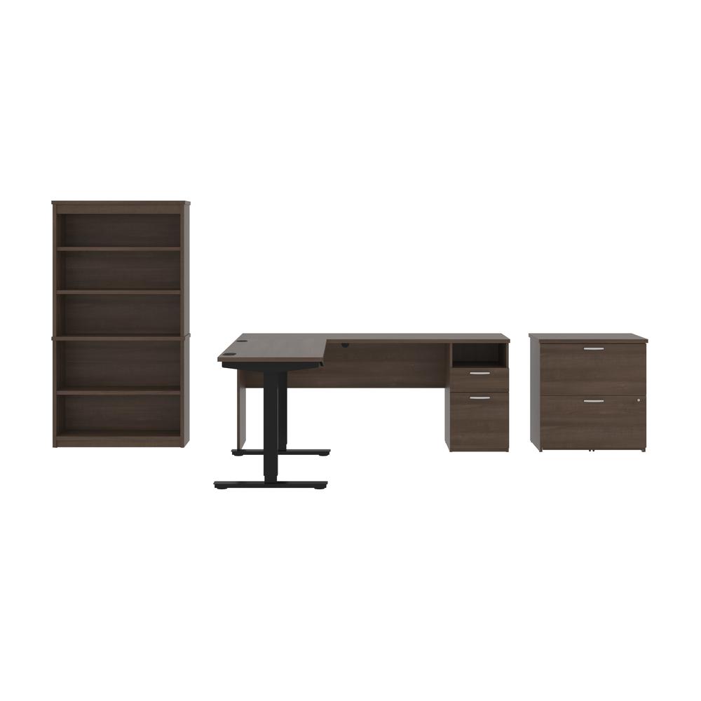 72W L-Shaped Standing Desk with Bookcase and File Cabinet. Picture 4