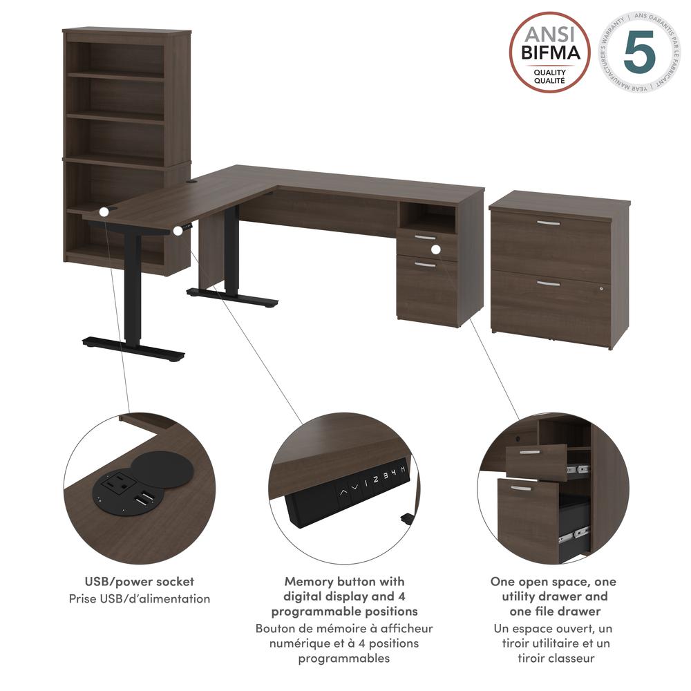 72W L-Shaped Standing Desk with Bookcase and File Cabinet. Picture 8
