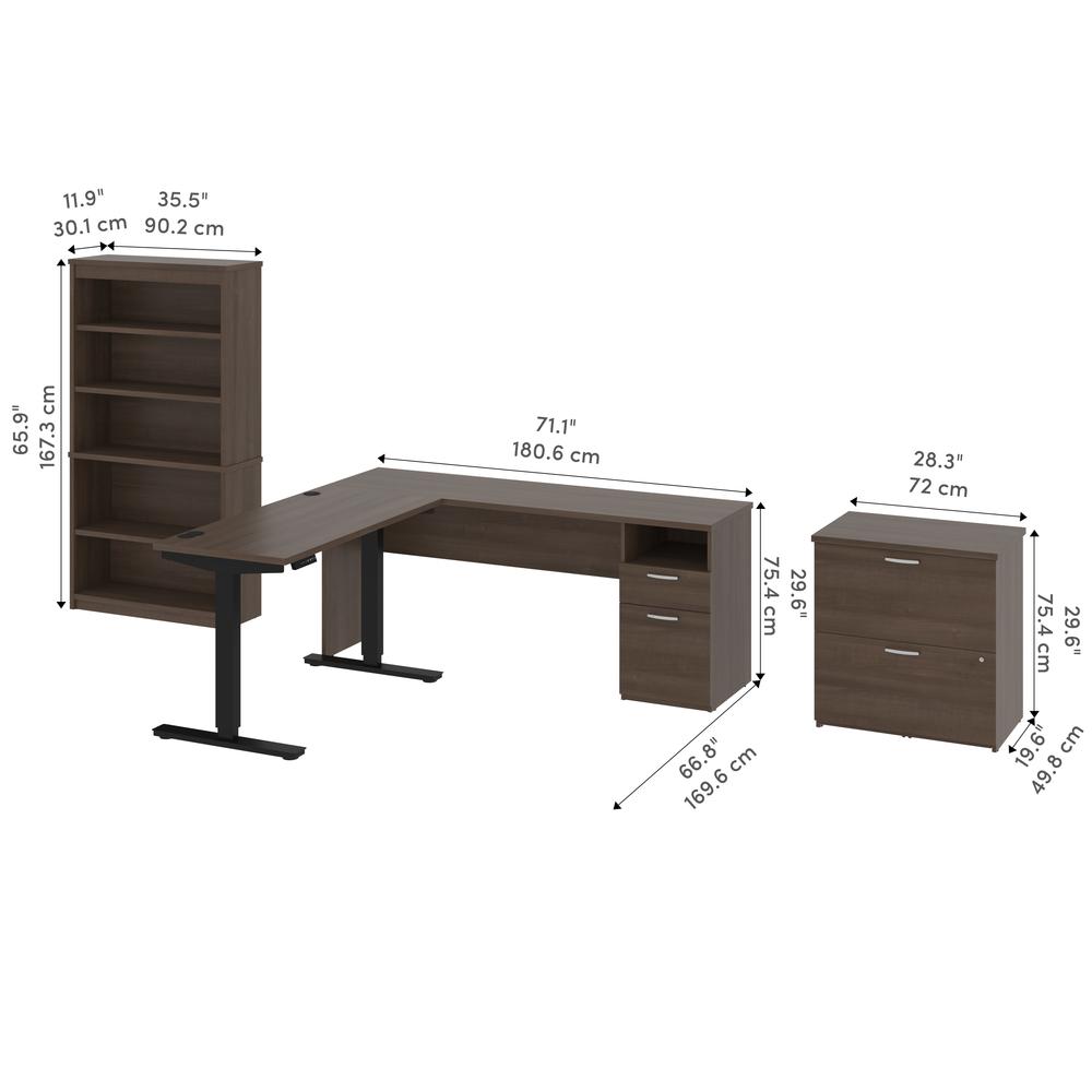 72W L-Shaped Standing Desk with Bookcase and File Cabinet. Picture 10