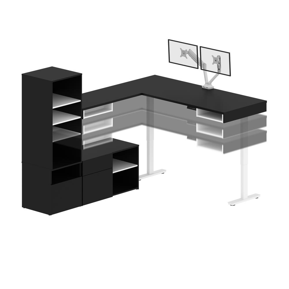 Two 72W L-Shaped Standing Desks with Dual Monitor Arms and Storage. Picture 2