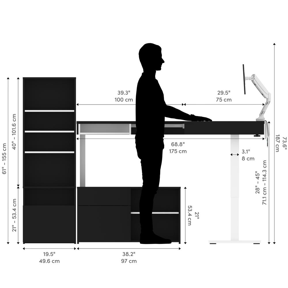 Two 72W L-Shaped Standing Desks with Dual Monitor Arms and Storage. Picture 7