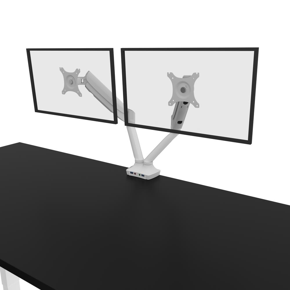 Two 72W L-Shaped Standing Desks with Dual Monitor Arms and Storage. Picture 10