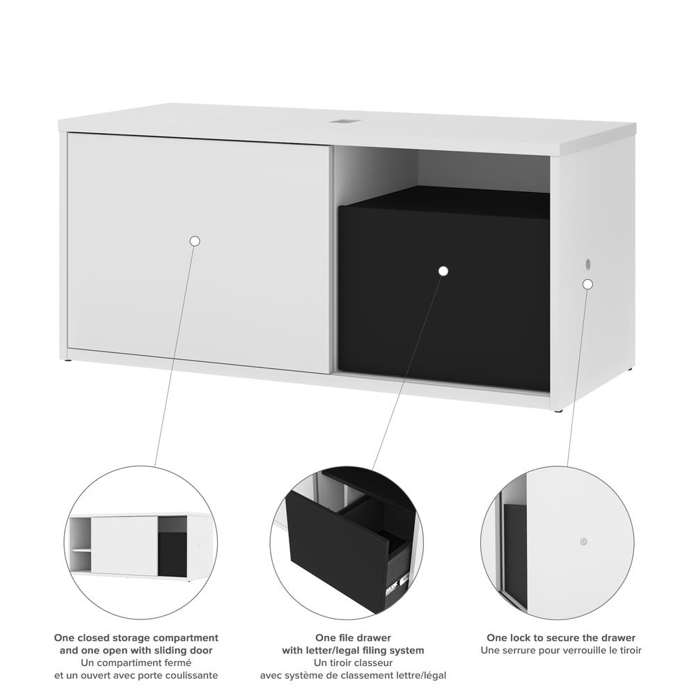 81W L-Shaped Standing Desk with Dual Monitor Arm and Credenza. Picture 9