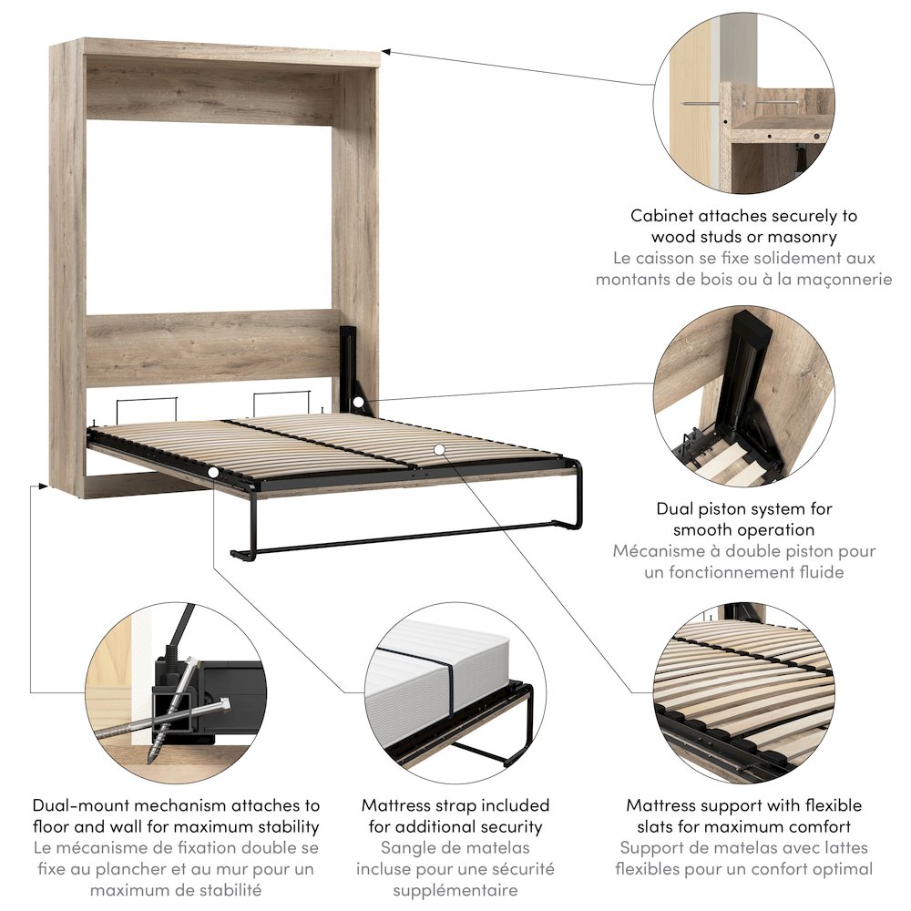 Queen Murphy, 65-inch Space-Saving Wall Bed for Guest Room or Home Office. Picture 7