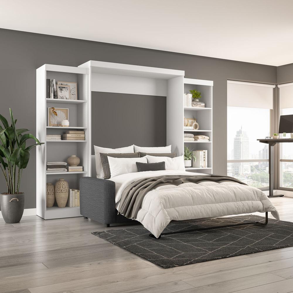 Queen Murphy Sofa and Shelving Units, 115-inch Space-Saving Wall Bed, White. Picture 2