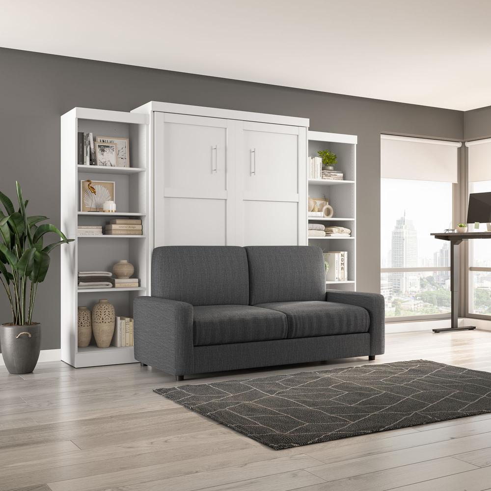 Queen Murphy Sofa and Shelving Units, 115-inch Space-Saving Wall Bed, White. Picture 5