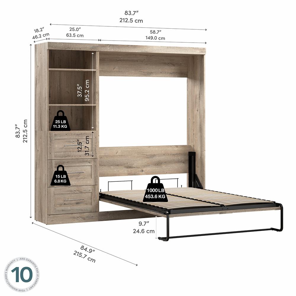 Murphy Unit with Drawers, 84-inch Space-Saving Wall Bed with Storage. Picture 5