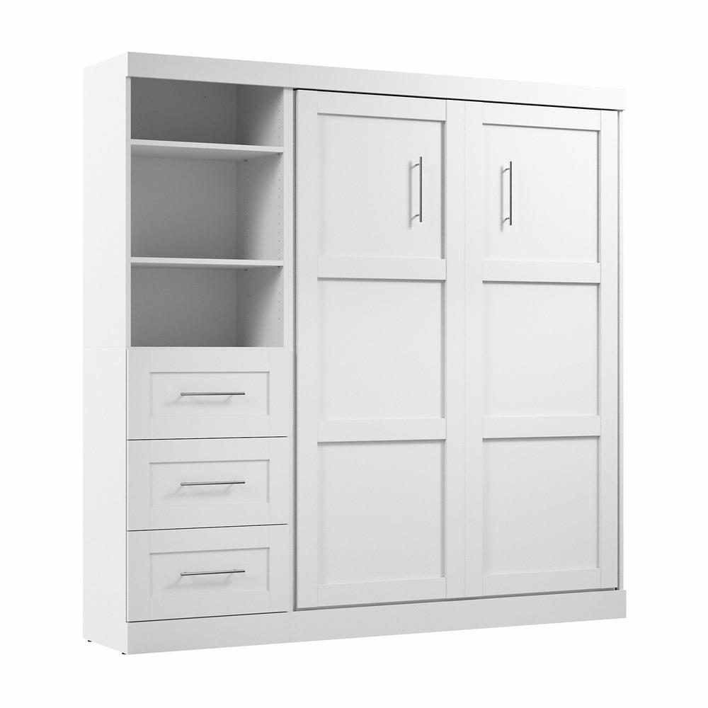 Murphy Unit with Drawers, 84-inch Space-Saving Wall Bed with Storage, White. Picture 1