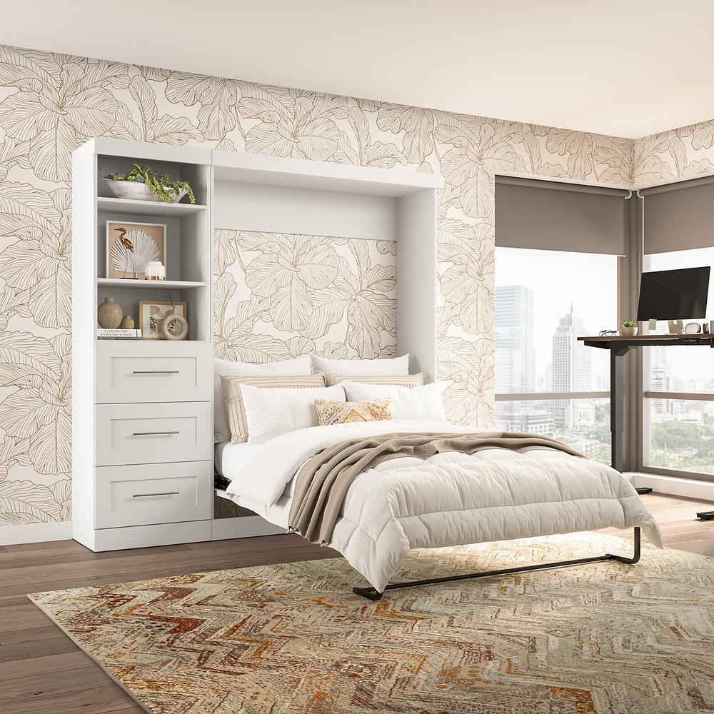 Murphy Unit with Drawers, 84-inch Space-Saving Wall Bed with Storage, White. Picture 2