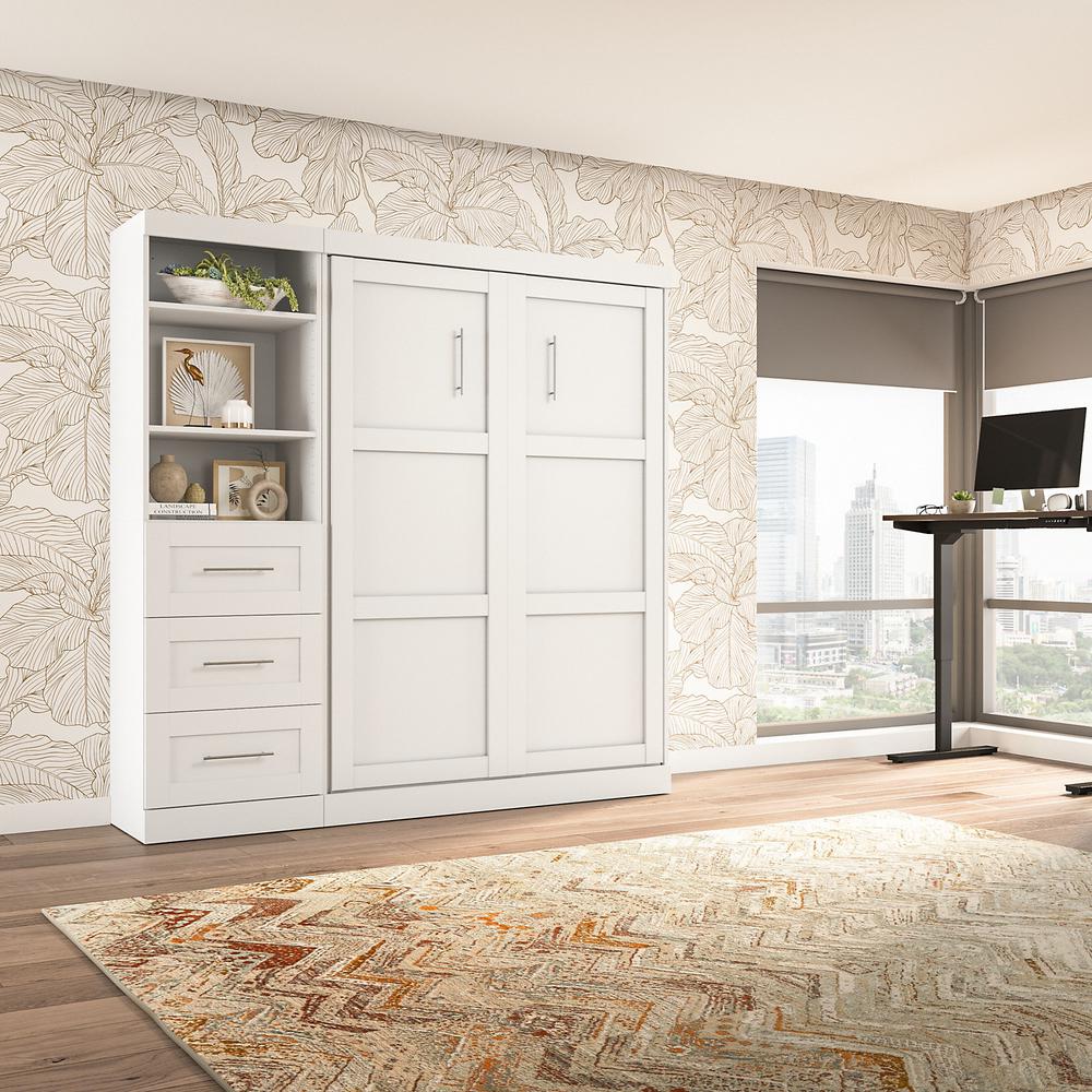 Murphy Unit with Drawers, 84-inch Space-Saving Wall Bed with Storage, White. Picture 3