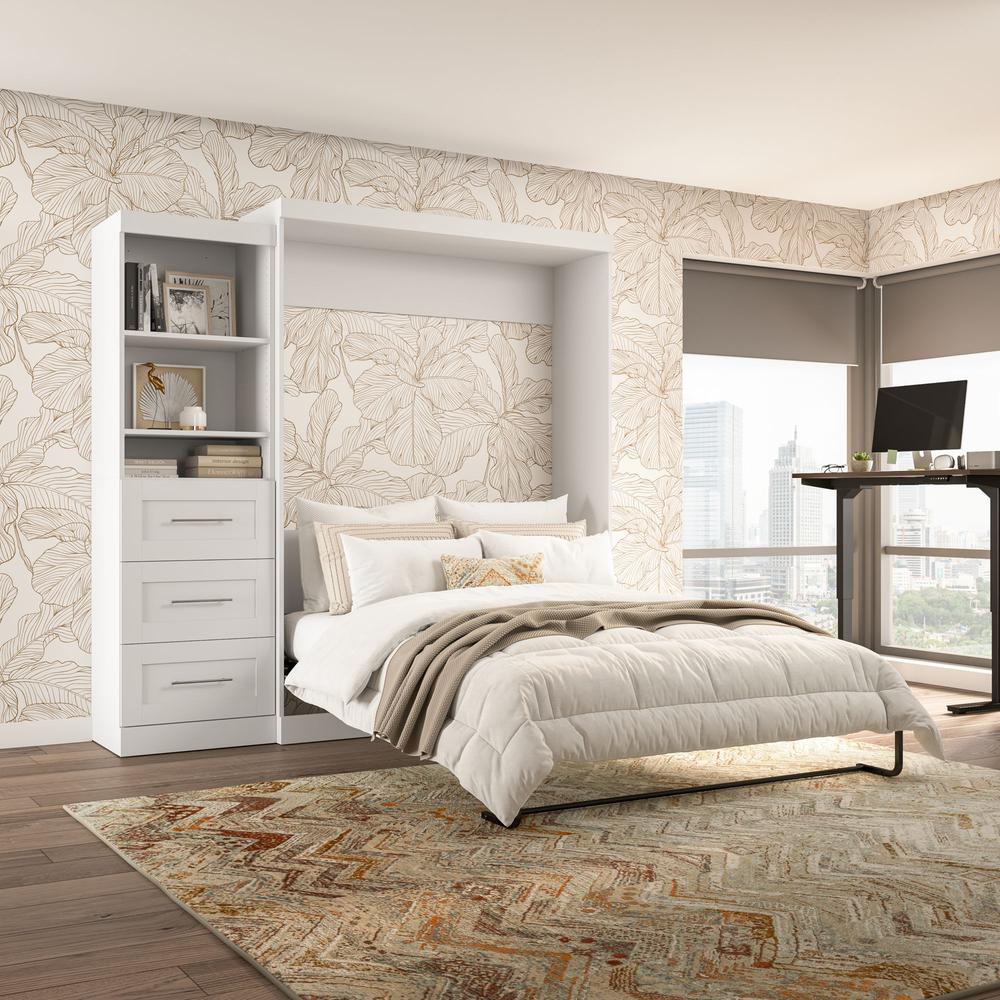 Queen Murphy Bed and Shelving Unit with Drawers, 90-inch Space-Saving Wall Bed. Picture 2