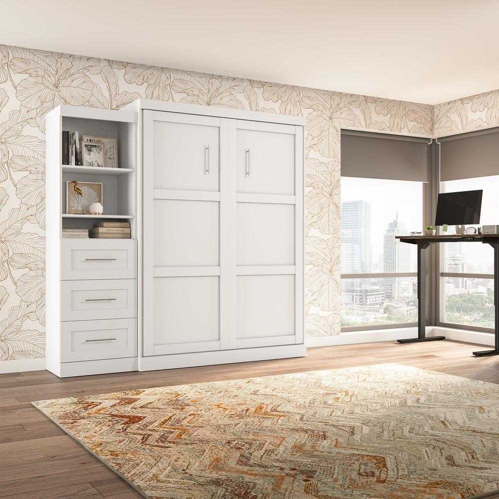 Queen Murphy Bed and Shelving Unit with Drawers, 90-inch Space-Saving Wall Bed. Picture 3