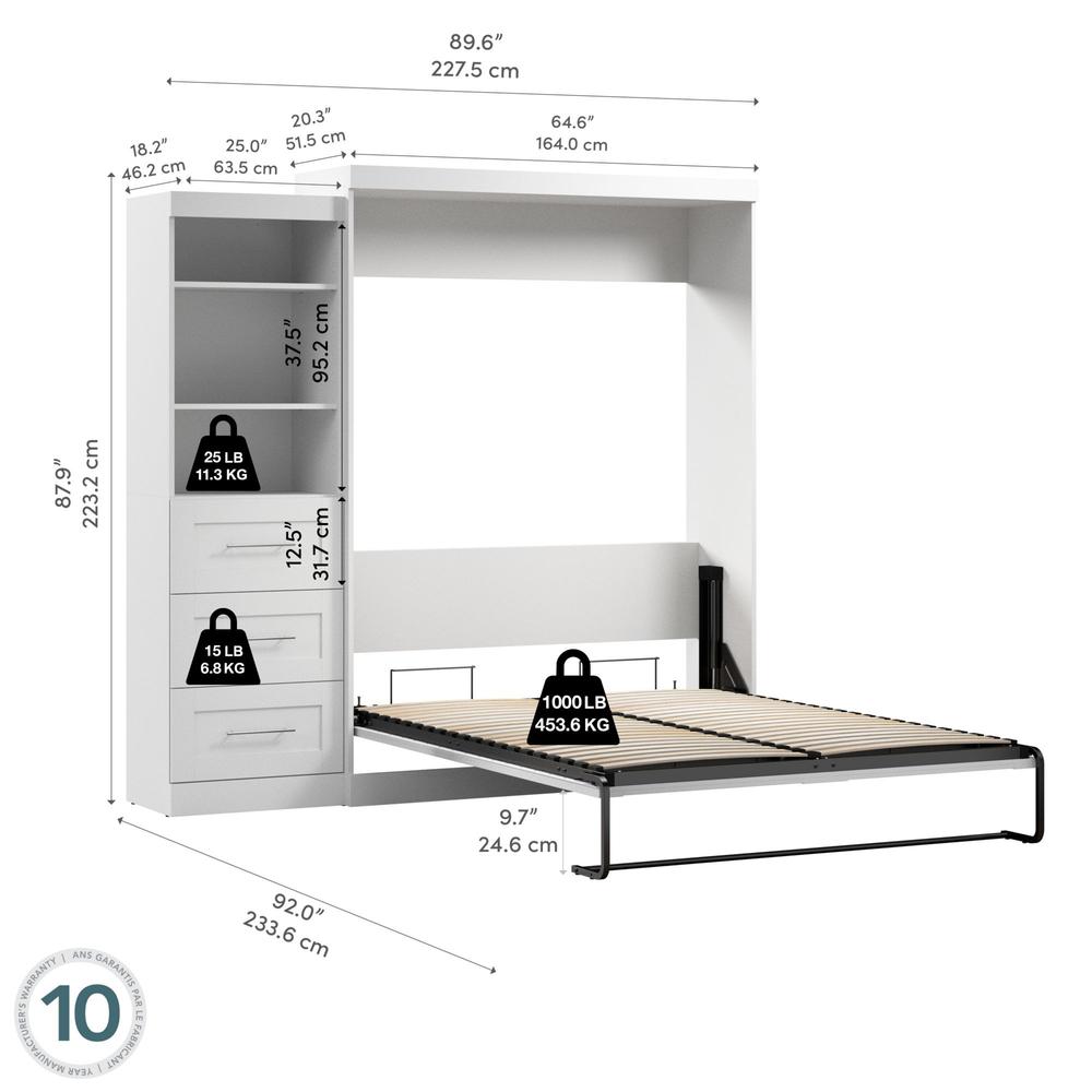Queen Murphy Bed and Shelving Unit with Drawers, 90-inch Space-Saving Wall Bed. Picture 7