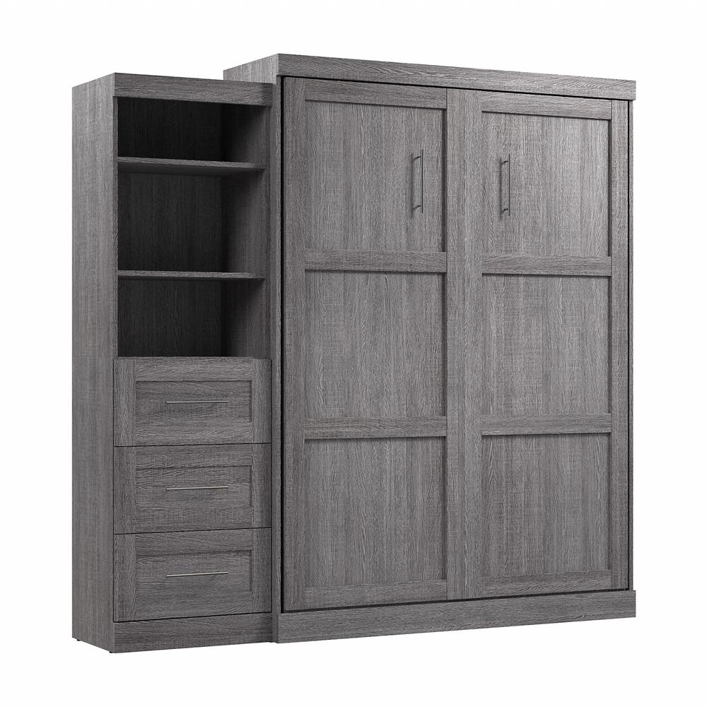 Queen Murphy Bed and Shelving Unit with Drawers, 90-inch Space-Saving Wall Bed. Picture 1