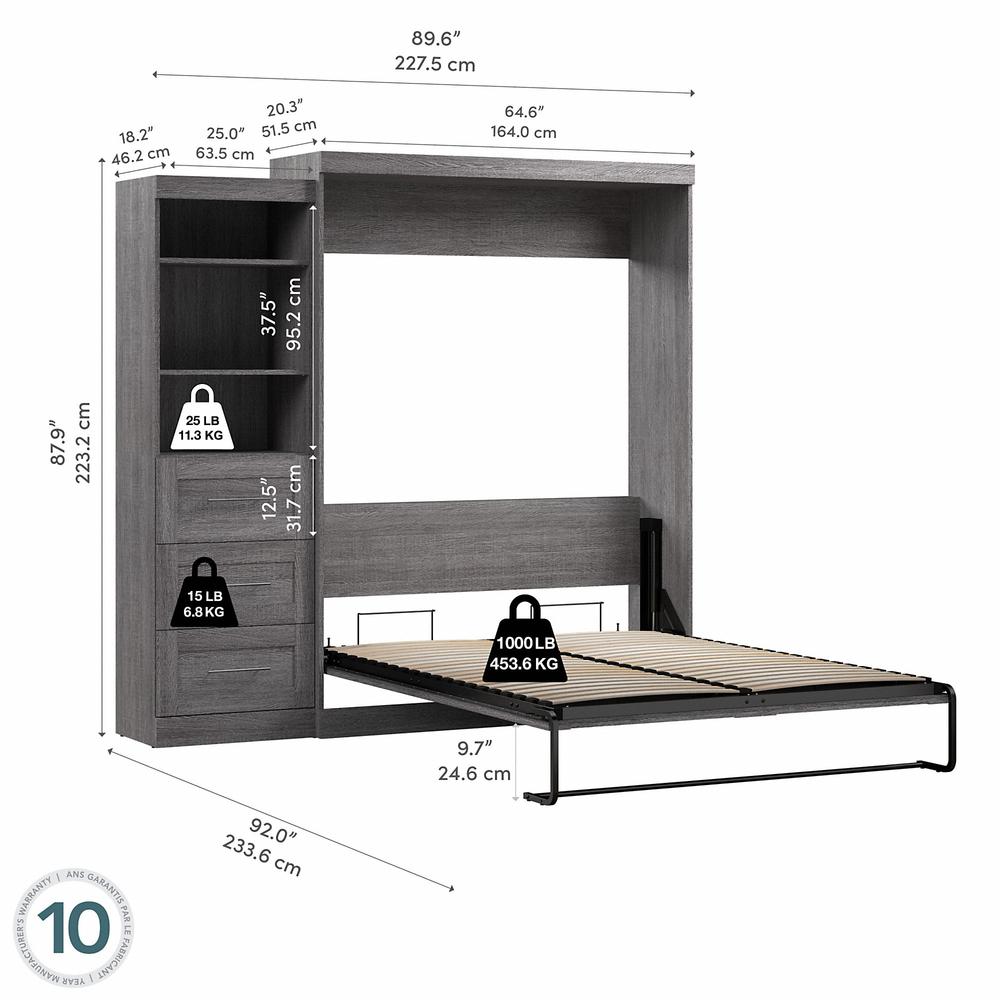 Queen Murphy Bed and Shelving Unit with Drawers, 90-inch Space-Saving Wall Bed. Picture 6