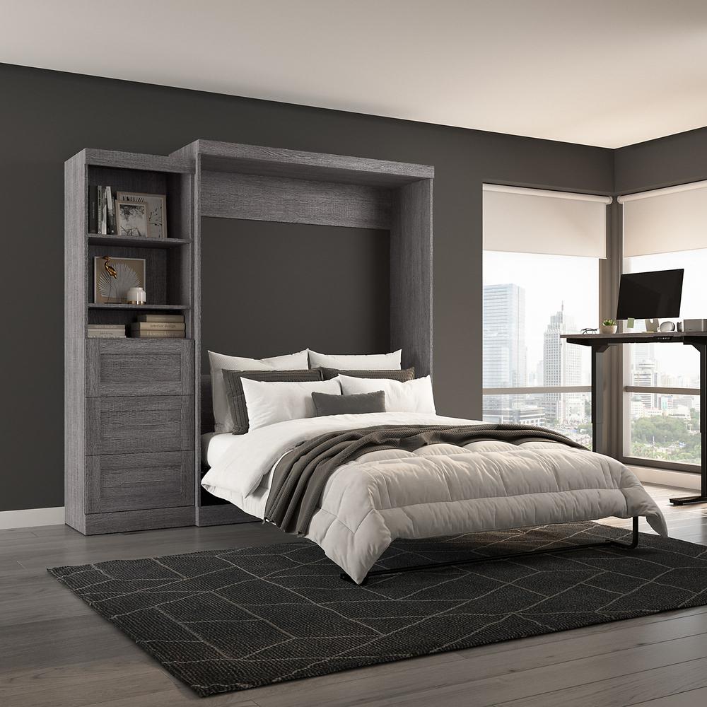 Queen Murphy Bed and Shelving Unit with Drawers, 90-inch Space-Saving Wall Bed. Picture 3