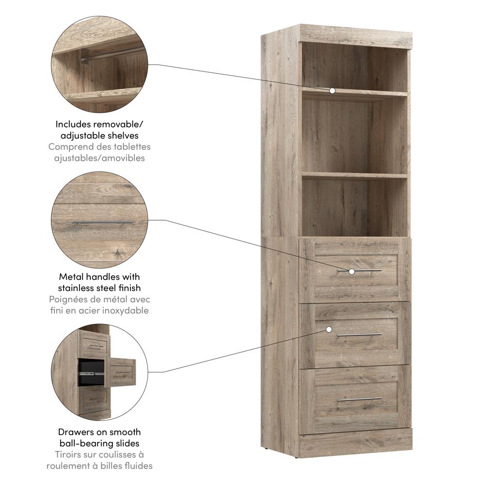 Bestar Pur 25W Closet Organizer with Drawers in rustic brown. Picture 4