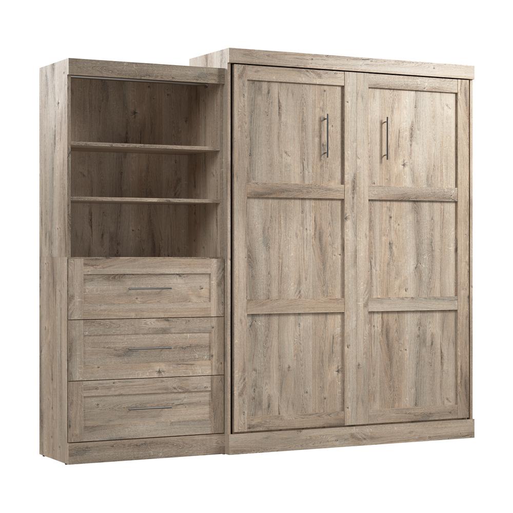 Queen Murphy Bed and Shelving Unit with Drawers, 101-inch Space-Saving Wall Bed. Picture 1