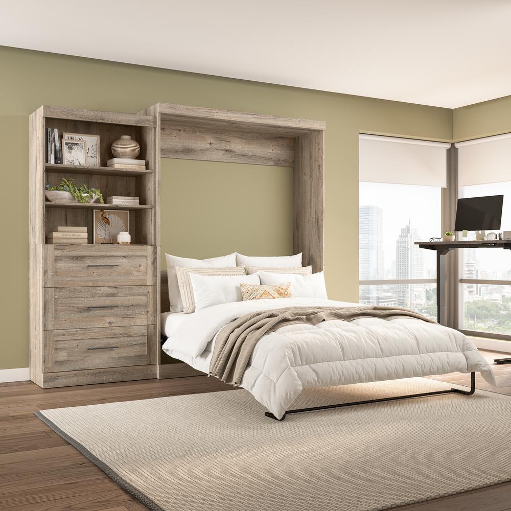 Queen Murphy Bed and Shelving Unit with Drawers, 101-inch Space-Saving Wall Bed. Picture 3