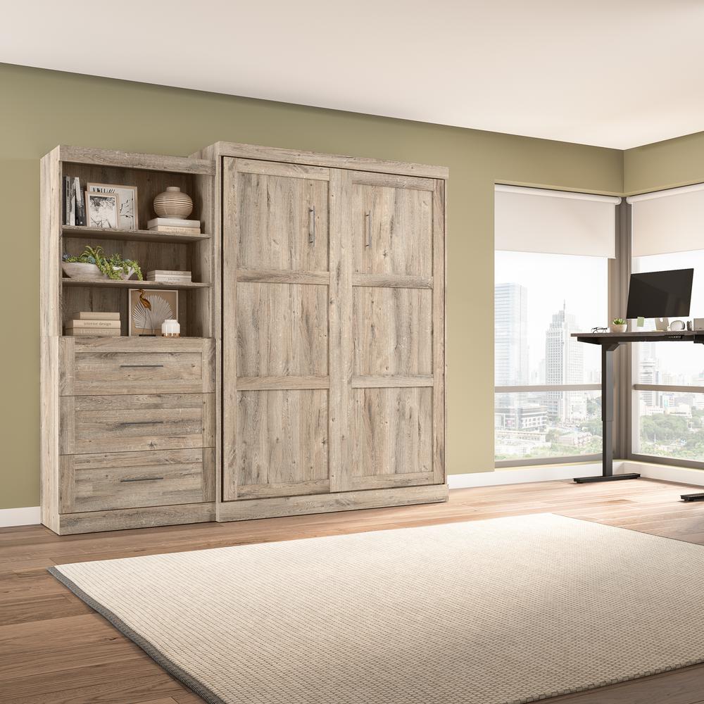 Queen Murphy Bed and Shelving Unit with Drawers, 101-inch Space-Saving Wall Bed. Picture 4