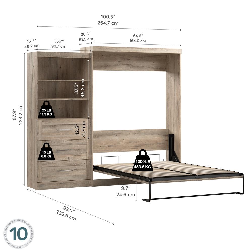Queen Murphy Bed and Shelving Unit with Drawers, 101-inch Space-Saving Wall Bed. Picture 16