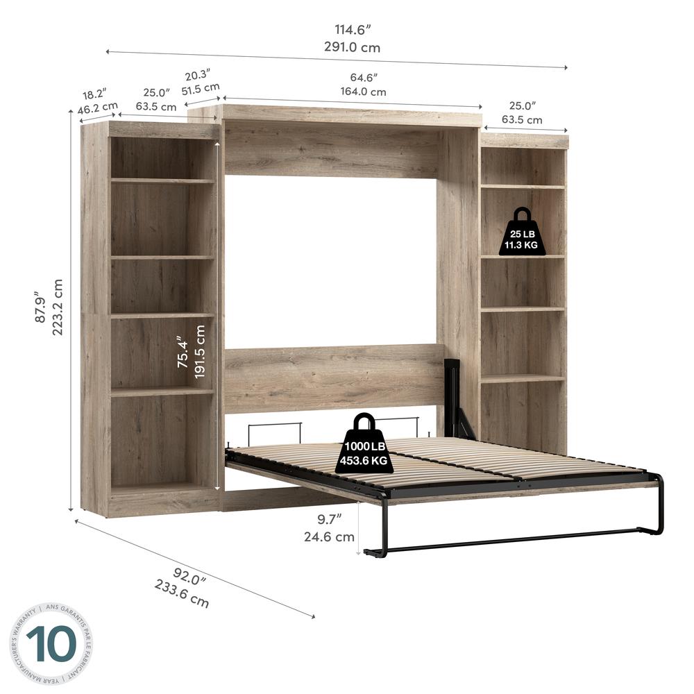 Queen Murphy 2 Shelving Units, 115-inch Space-Saving Wall Bed with Storage. Picture 5