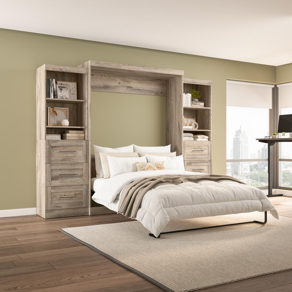 Queen Murphy 2 Shelving Units with Drawers, 115-inch Space-Saving Wall Bed. Picture 12