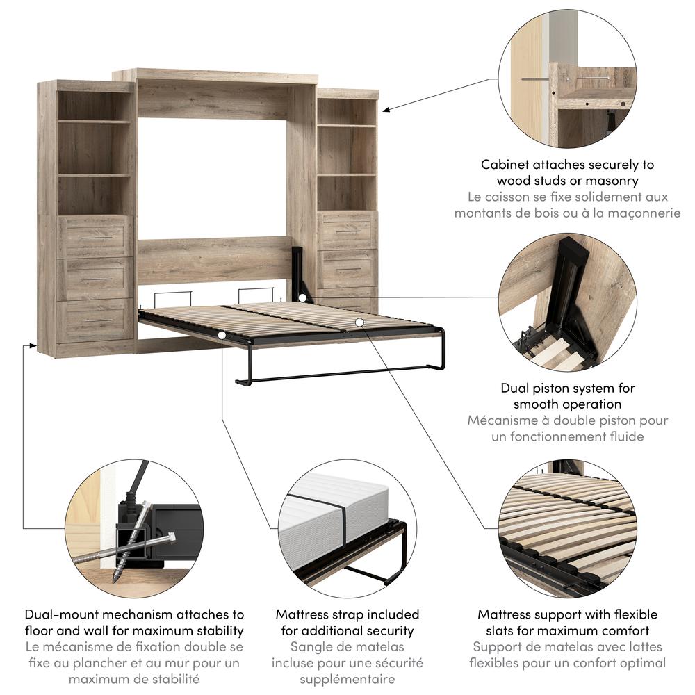 Queen Murphy 2 Shelving Units with Drawers, 115-inch Space-Saving Wall Bed. Picture 9