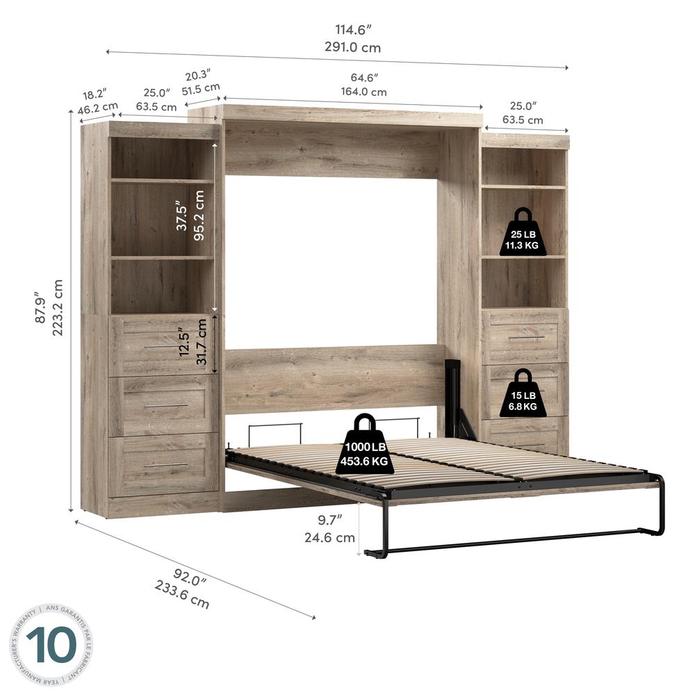Queen Murphy 2 Shelving Units with Drawers, 115-inch Space-Saving Wall Bed. Picture 5