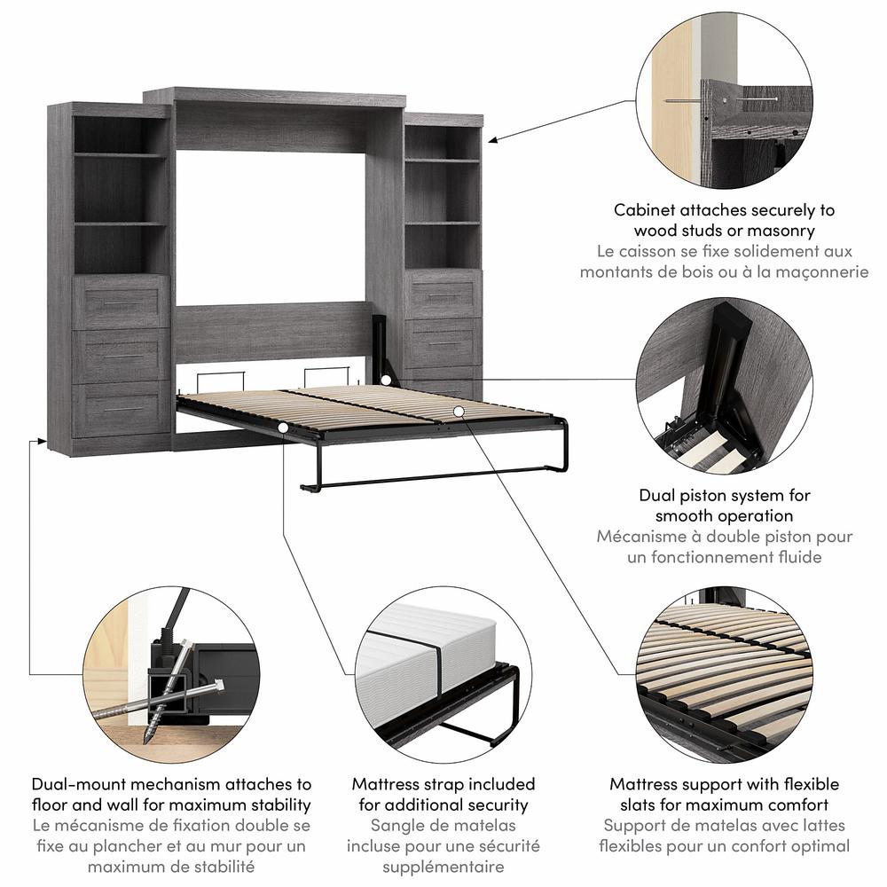 Queen Murphy 2 Shelving Units with Drawers, 115-inch Space-Saving Wall Bed. Picture 3