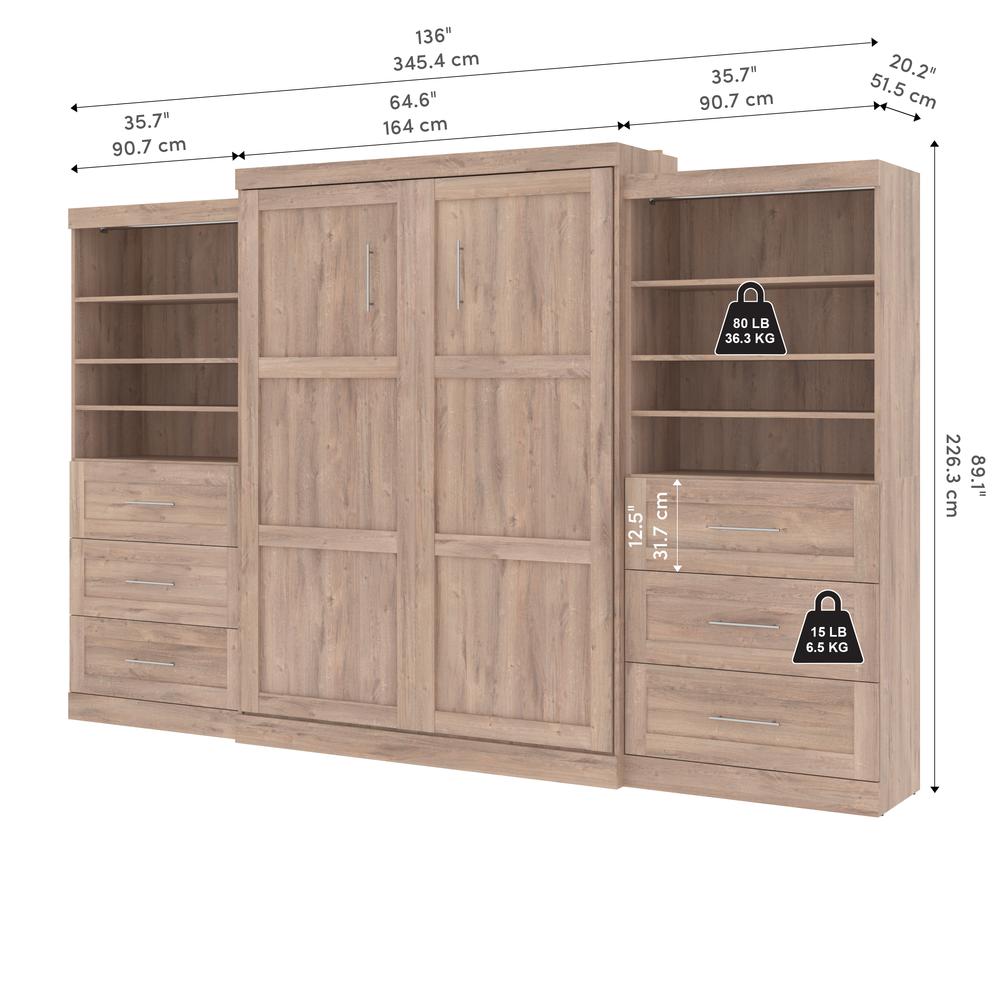 Queen Murphy 2 Shelving Units with Drawers, 136-inch Space-Saving Wall Bed. Picture 16