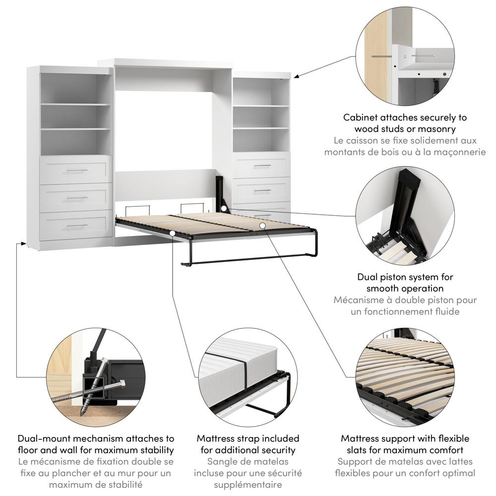 Pur Murphy Bed and 2 Shelving Units with Drawers (136W) in White, Queen. Picture 5