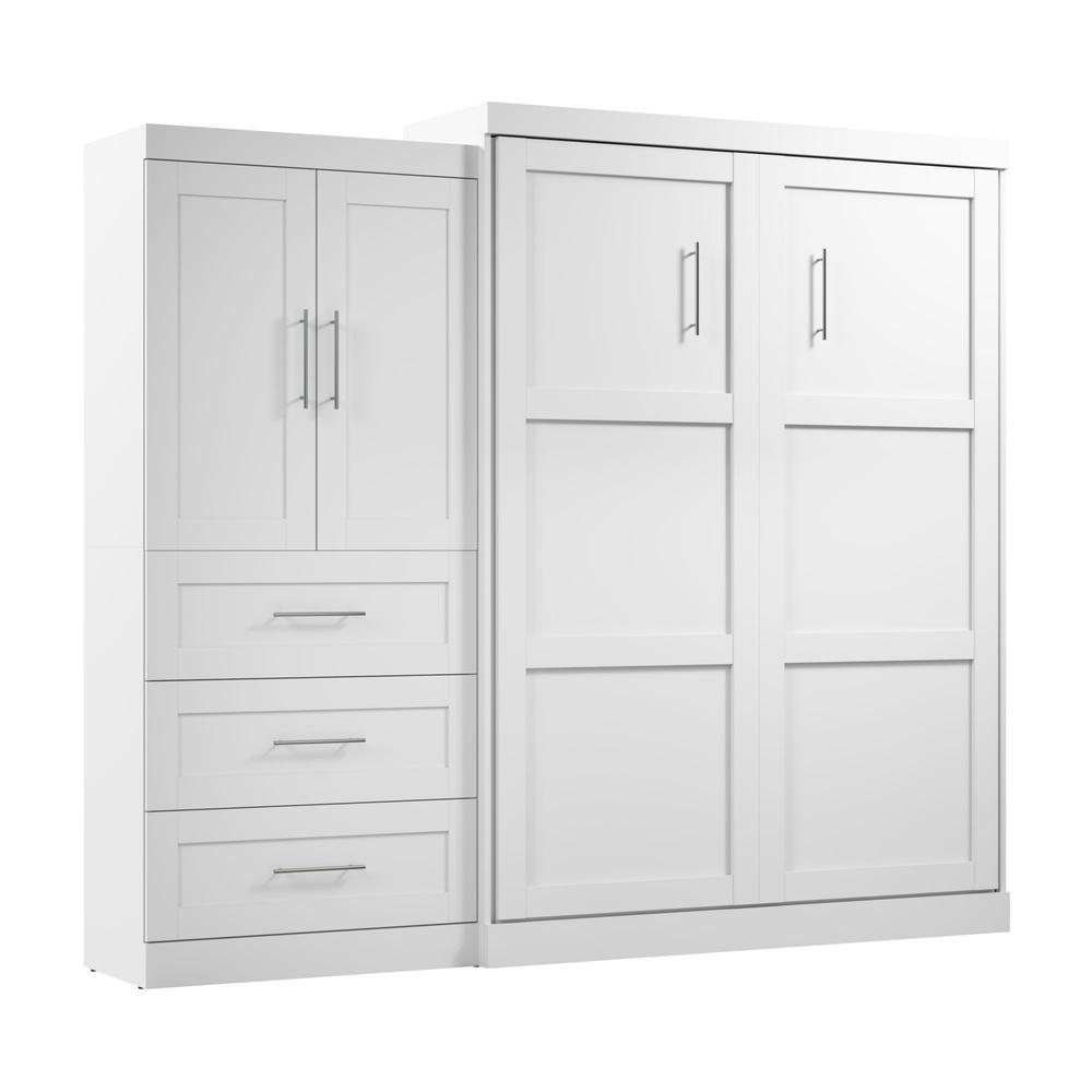 Pur Queen Murphy Bed and Storage Cabinet with Drawers (101W) in White. Picture 1