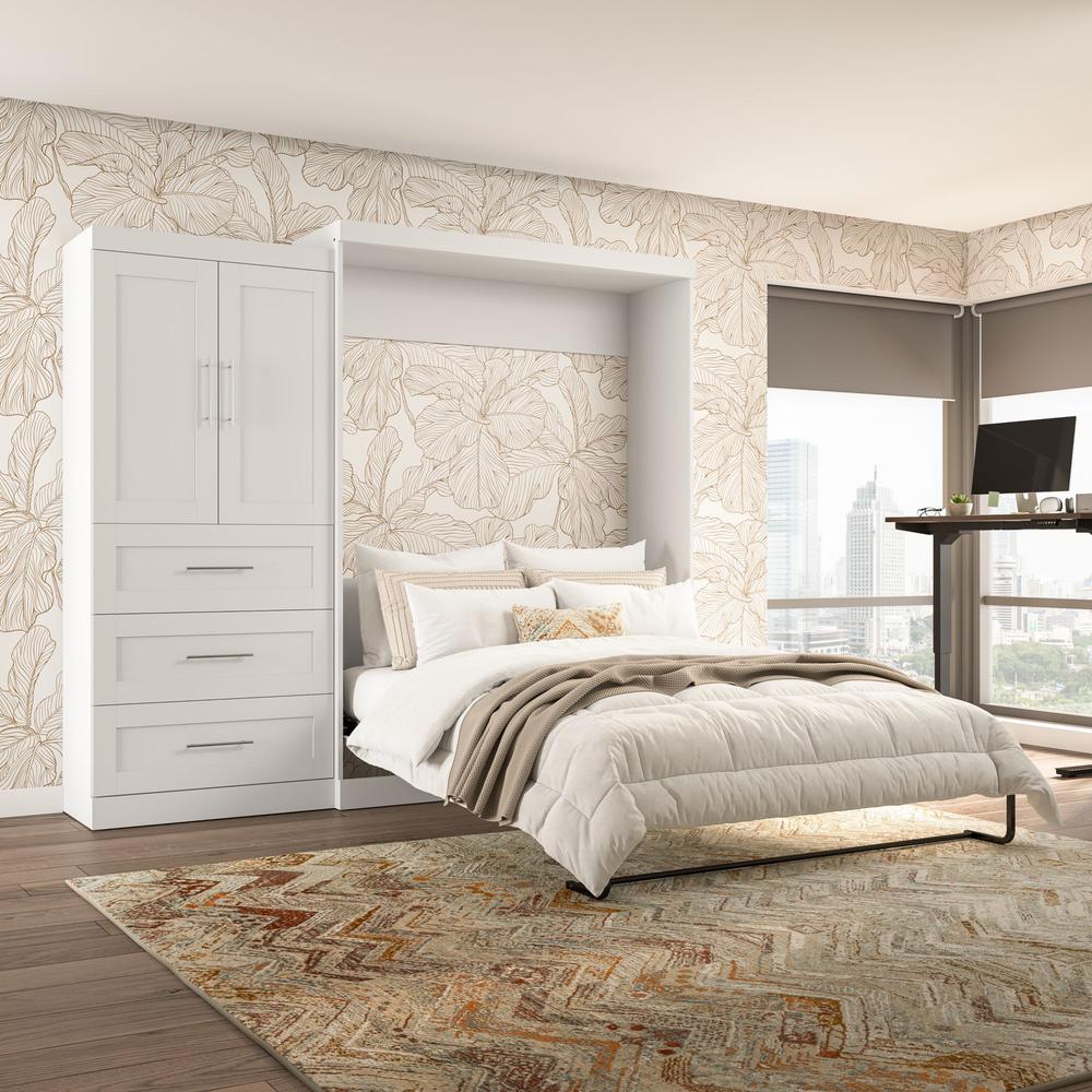 Pur Queen Murphy Bed and Storage Cabinet with Drawers (101W) in White. Picture 2