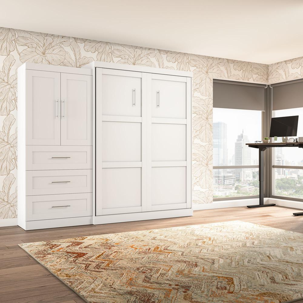 Pur Queen Murphy Bed and Storage Cabinet with Drawers (101W) in White. Picture 3