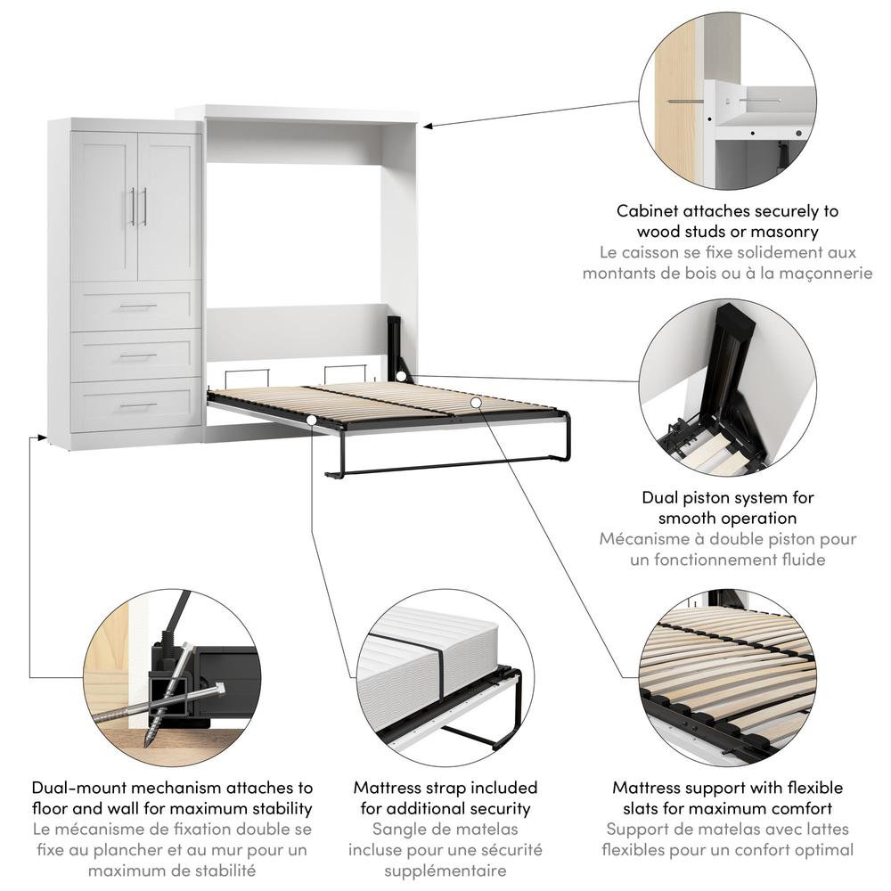 Pur Queen Murphy Bed and Storage Cabinet with Drawers (101W) in White. Picture 4